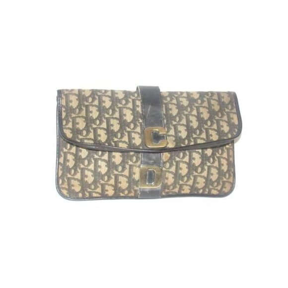 Dior Two Way Belt Purse Gold CD Accent Removable Strap Black Grey Trotter Print - Picture 1 of 12